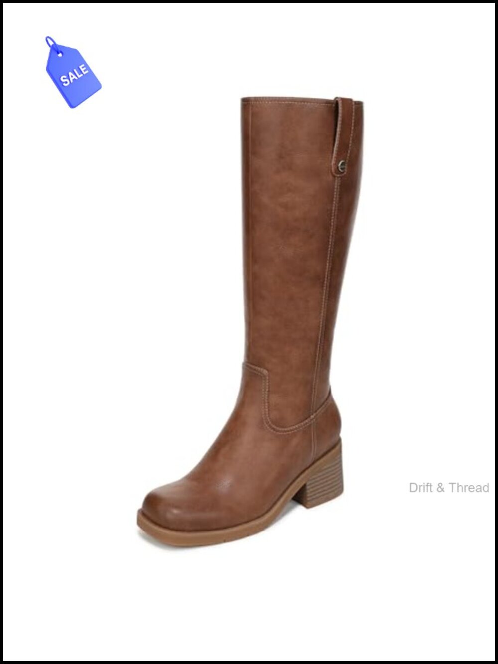 Faux Leather Knee High Western Boot Square Toe Block Heel Comfort